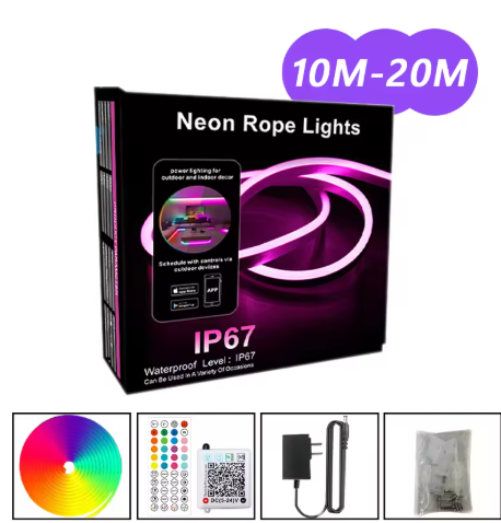 RGB LED Neon Rope Lights Color Change Music Sync App Control 10M 20M 30M Waterproof Flexible Lamp for Home Decor